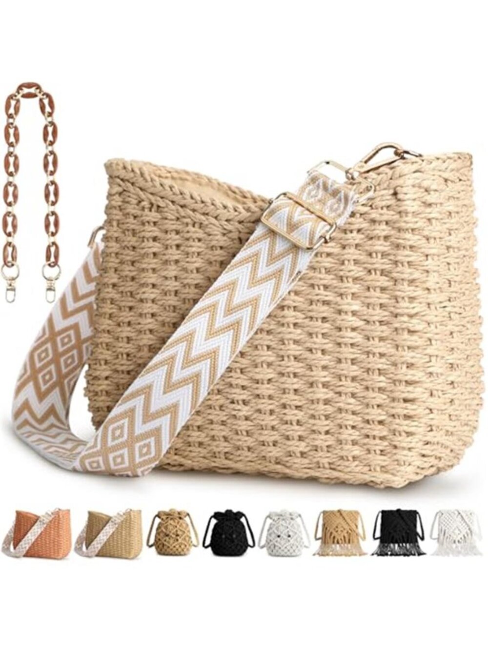 Straw Handbag Crossbody Pocketbook Bag Casual Woven Beach Summer Bag, Beige